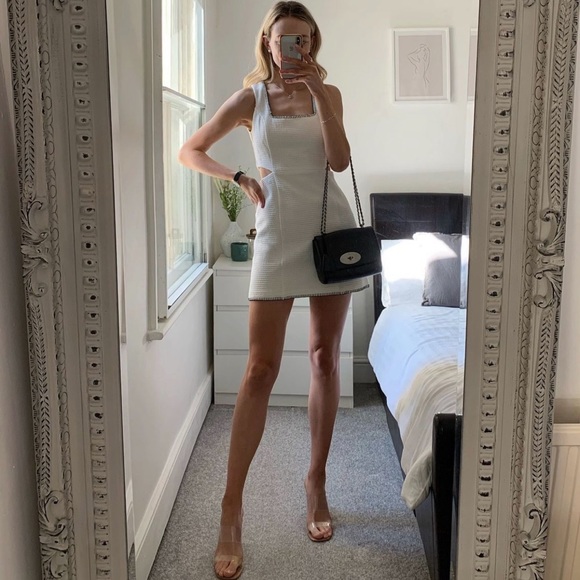 Zara Oyster White Textured Cut Out Dress - Picture 8 of 17